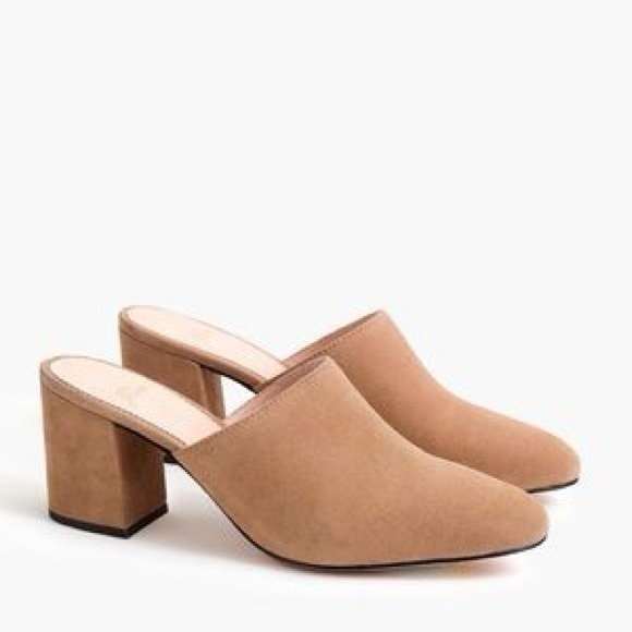 J.Crew Ashen Brown Suede High Block-Heel Mules Clogs Shoes - Picture 1 of 7
